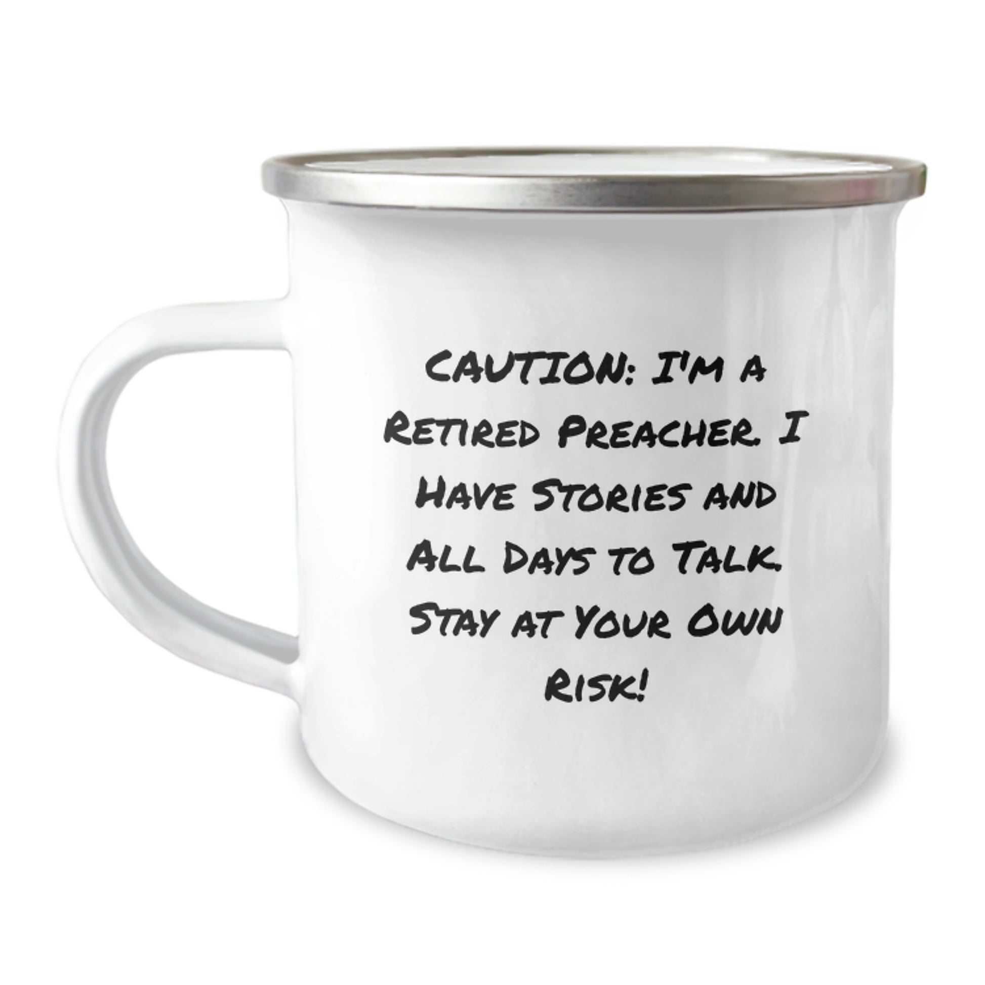 Preacher Gifts for Men - Funny Camping Mug with Quote - 'Caution: I'm A Retired Preacher...' - Graduation Unique Gifts from Family - Image 1