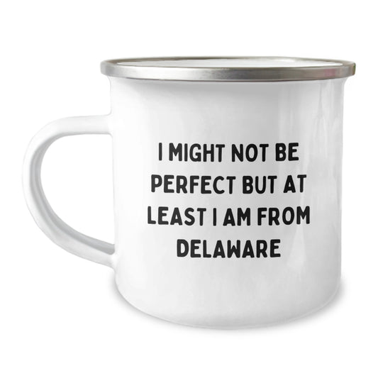 Funny Delaware Gifts from Friends for Graduation, I Might Not Be Perfect But At Least I Am From Delaware Camping Mug, Unique Delaware Souvenirs for Men, Women, and Family - Image 1