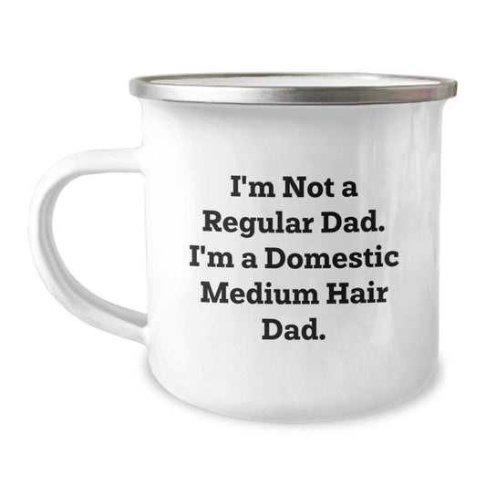 Domestic Medium Hair Dad Camping Mug, Funny Graduation Gift for Him from Friends, 12 oz Stainless Steel with Enamel Finish - Image 1