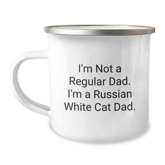 Funny Russian White Cat Dad Camping Mug, Gifts from Mom to Son, Unique Graduation Gifts for Russian White Cat Enthusiasts - Image 1