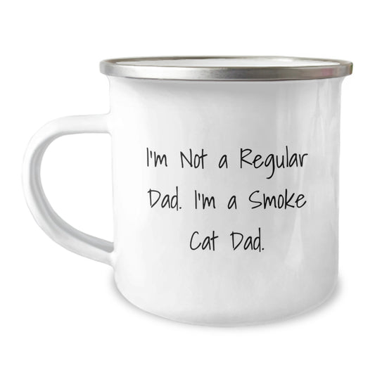 Funny Smoke Cat Dad Gifts for Men from Family - Enamel Camping Mug - Image 1