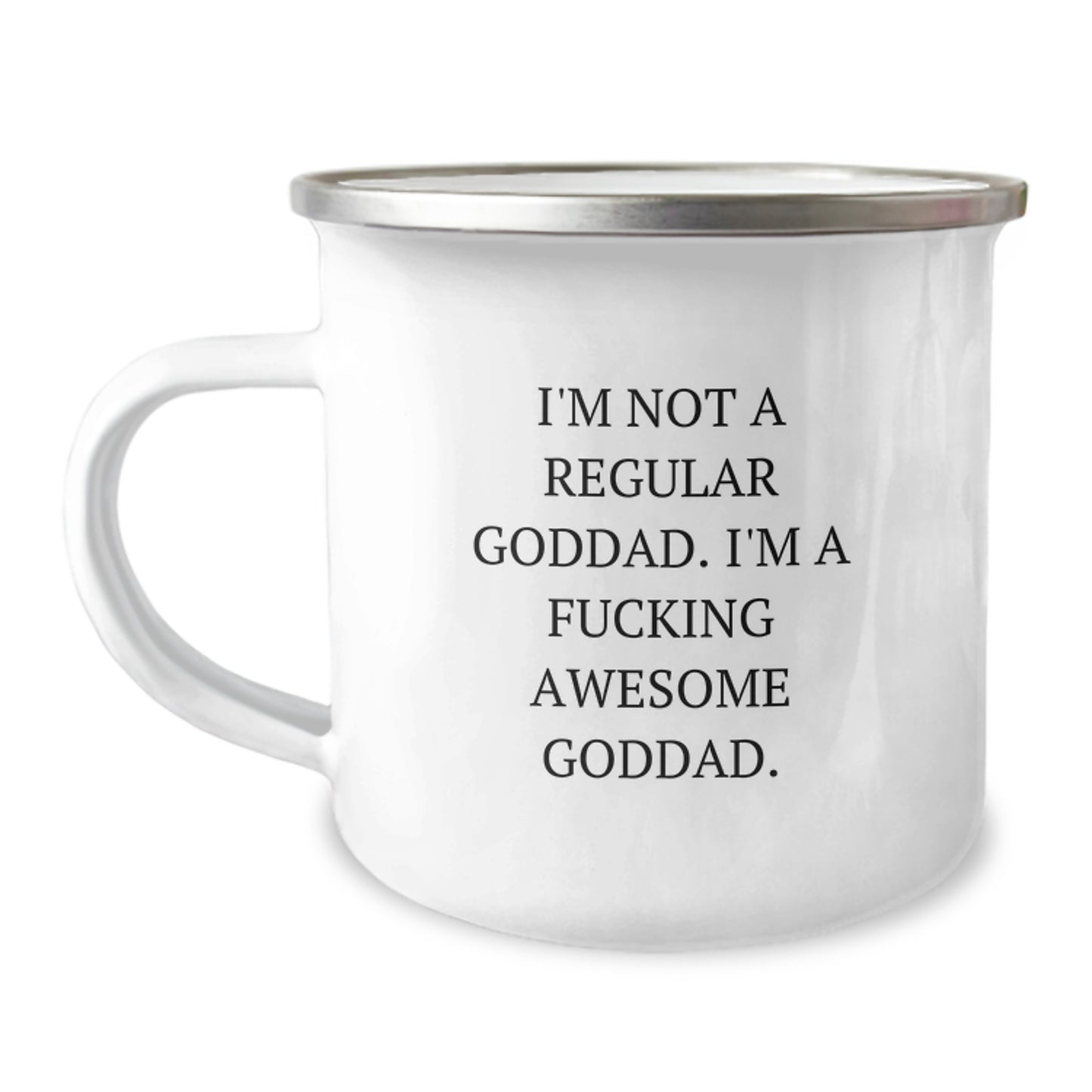 Goddad Gifts for Him, Funny Camping Mug, Birthday Unique Gifts from Friends, 'I'm Not a Regular Goddad, I'm a F--king Awesome Goddad', 12 oz Stainless Steel with Enamel Finish - Image 1
