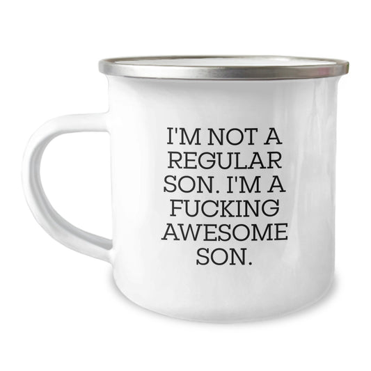 Funny Son Birthday Unique Gifts - I'm Not A Regular Son. I'm A F--king Awesome Son. 12 Oz Camping Mug from Friends and Family - Image 1