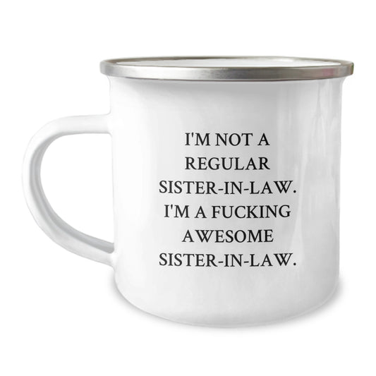 Funny Sister-in-law Gifts from Men to Sister-in-law, 12 oz Camping Mug with Inspirational Quote, Perfect for Graduation Unique Gifts - Image 1