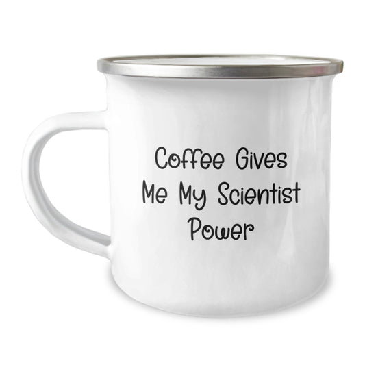 Funny Scientist Gifts from Friends for Men Graduation Unique Mugs - Coffee Gives Me My Power, 12 oz Stainless Steel Enamel Finish - Image 1