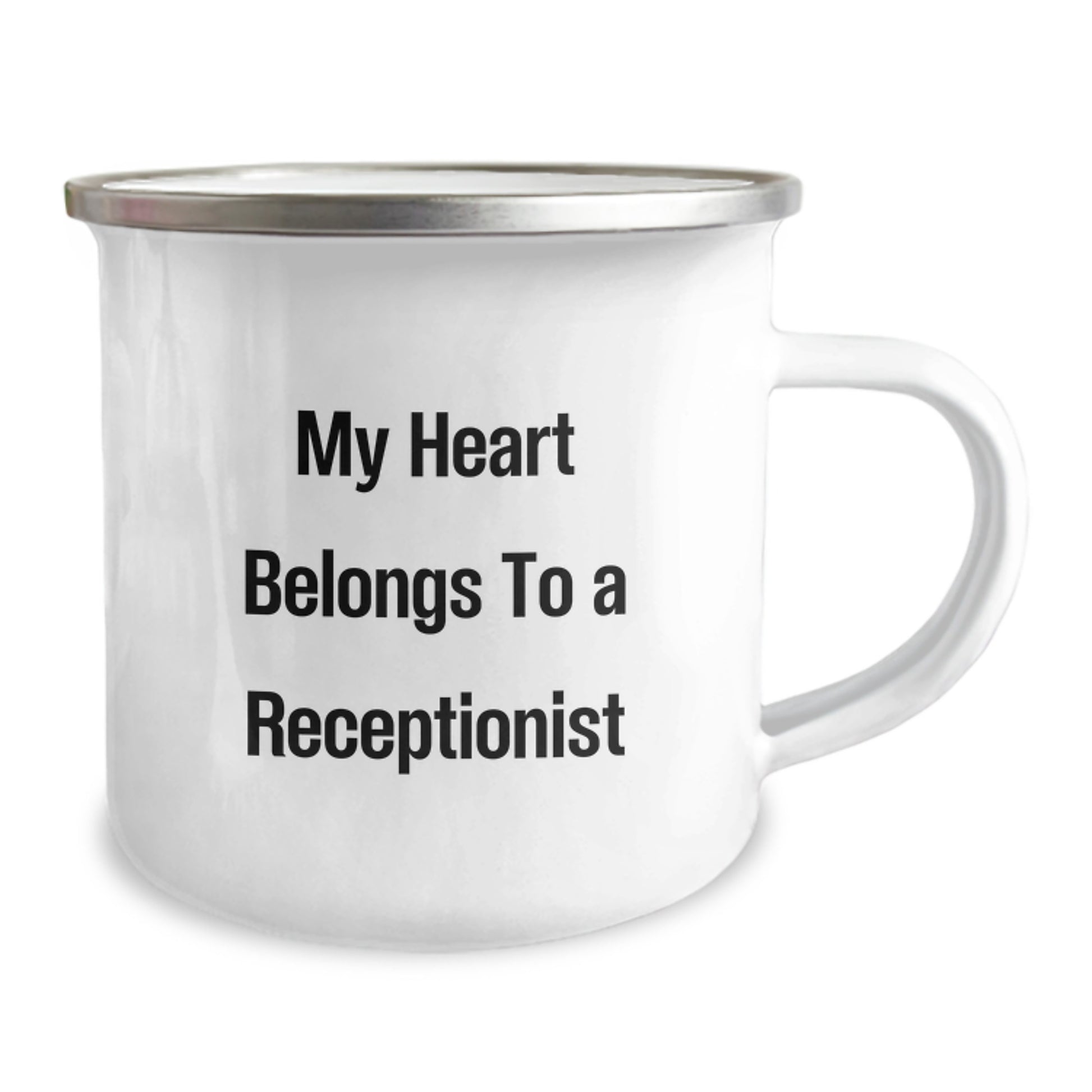Funny Receptionist Gifts - 'My Heart Belongs To A Receptionist' Enamel Camping Mug for Birthday, Gifts from Friends to Receptionist - Image 2