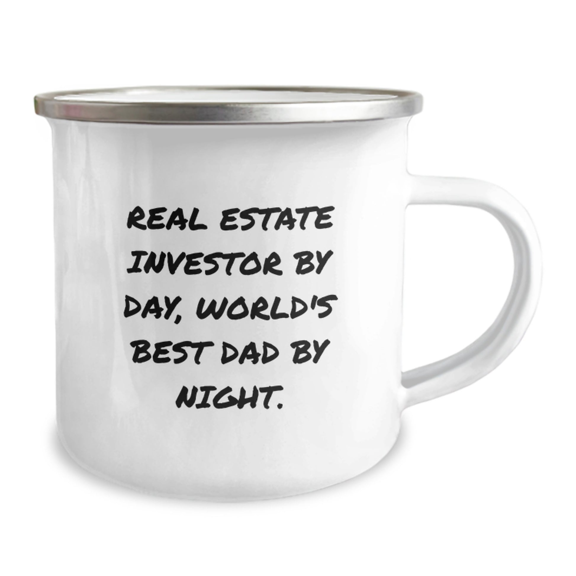 Real Estate Investor Gifts from Dad - Funny Camping Mug for Graduation, 'Real Estate Investor By Day, World's Best Dad By Night.' - Enamel Finish - Image 2