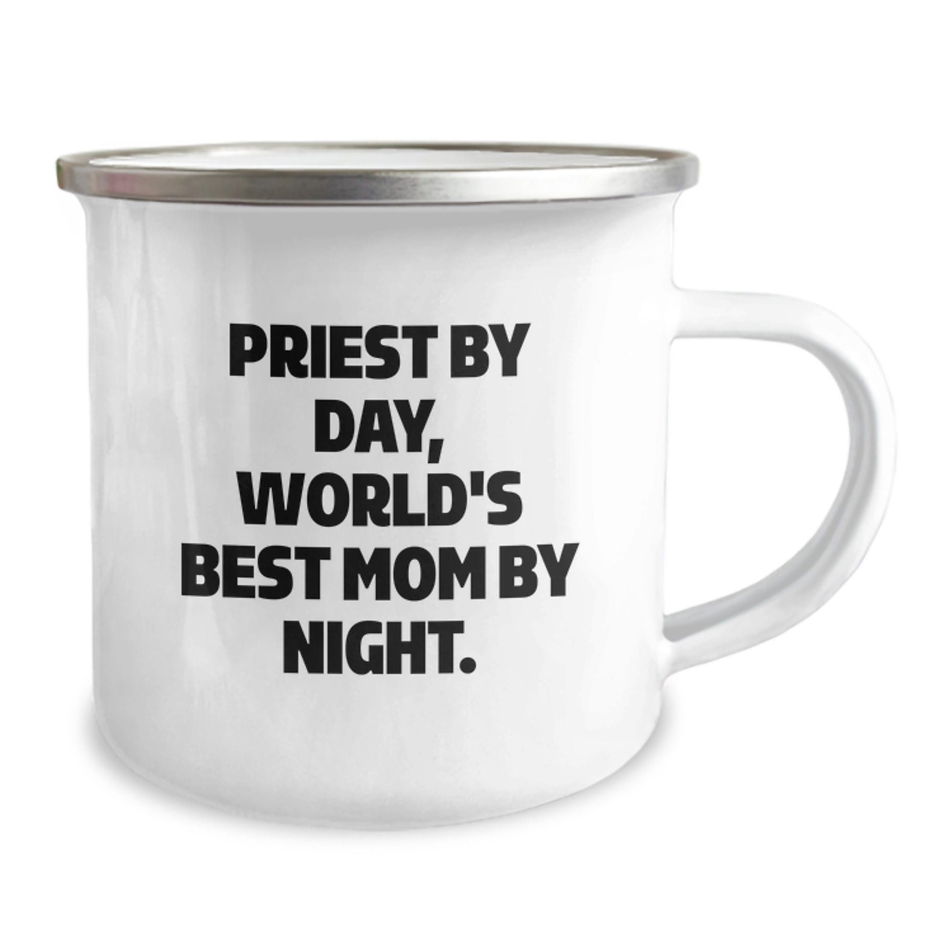 Camping Mug for Priest, Funny Quote 'Priest By Day, World's Best Mom By Night.' Gifts from Friends, Unique Birthday Unique Gifts for Priest - Image 2