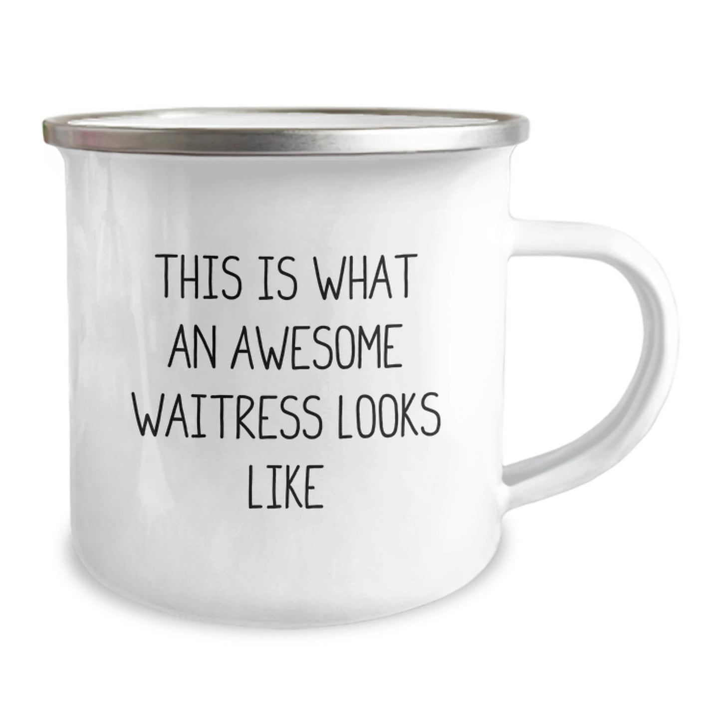 Funny Waitress Gifts from Friends for Birthday - This Is What An Awesome Waitress Looks Like Enamel Camping Mug, 12 oz Stainless Steel with Quote - Image 2