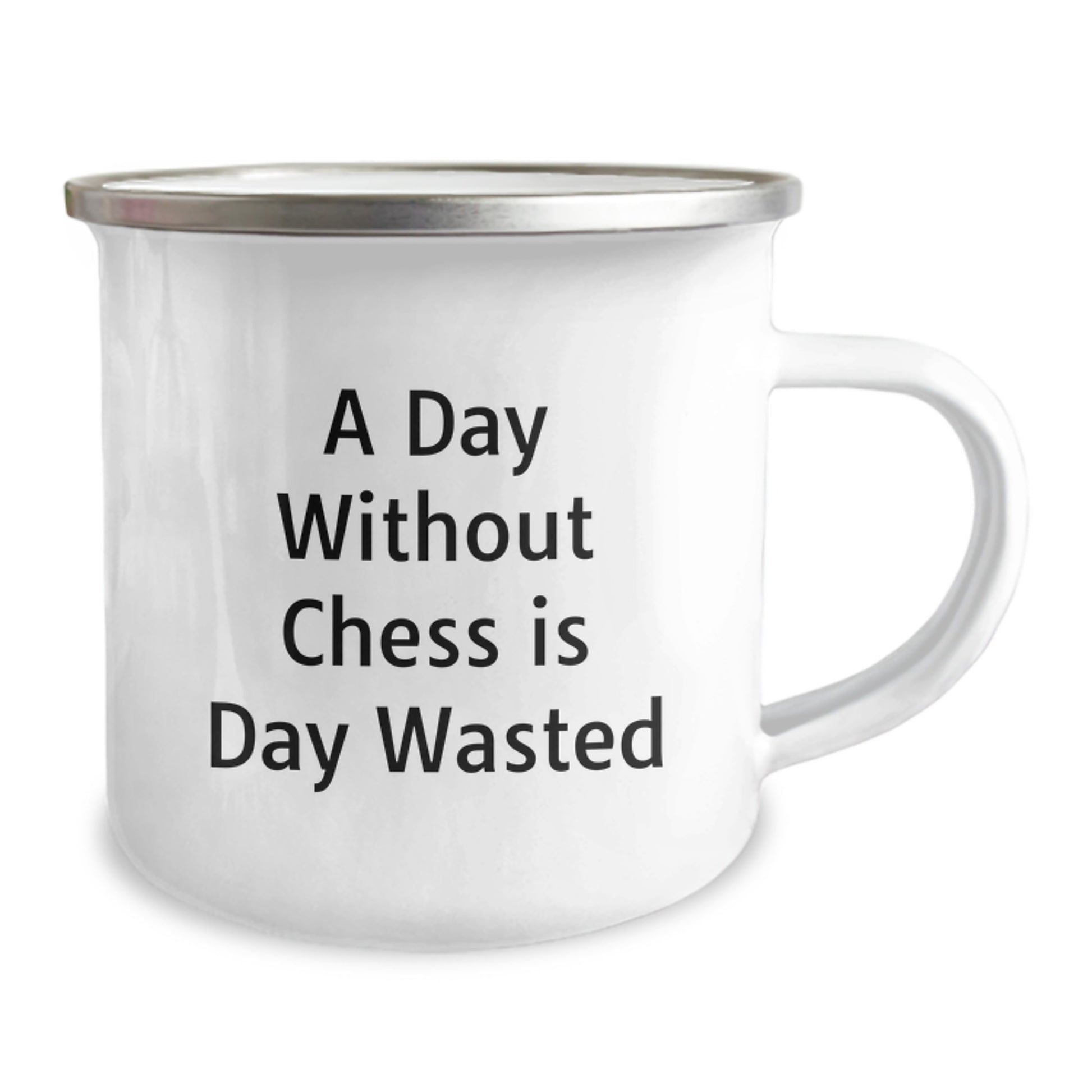 Chess Lovers' Delight, Funny Gift for Friends, 'A Day Without Chess Is Day Wasted', Enamel Camping Mug, 12 oz Capacity, Perfect Birthday Unique Gift - Image 2