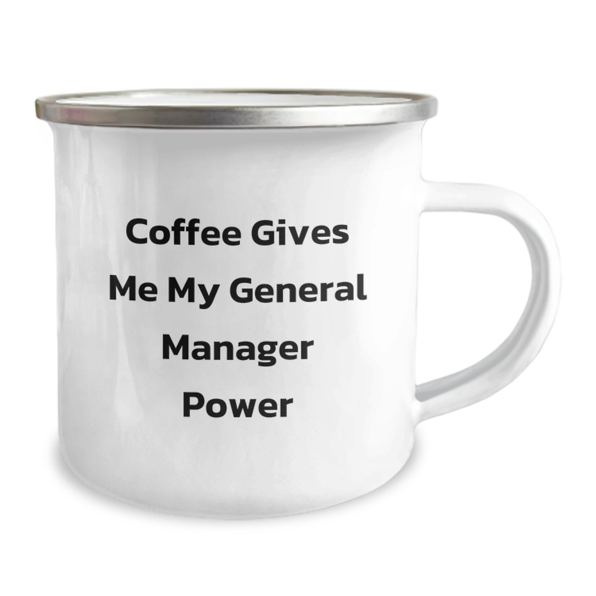 Funny General Manager Gifts, 'Coffee Gives Me My General Manager Power' Enamel Camping Mug, 12 oz Capacity, Stainless Steel, Birthday Unique Gifts from Friends, Coworkers to Family - Image 2