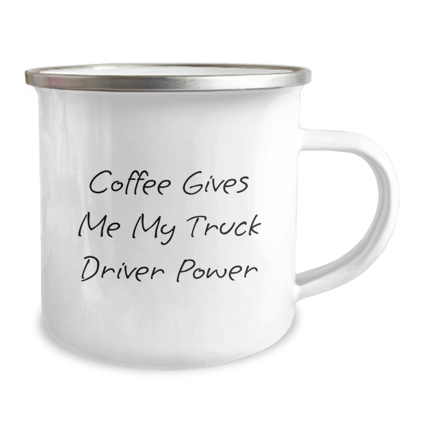 Funny Truck Driver Gifts from Family to New Truck Driver Graduates - Coffee Gives Me My Power Camping Mug, 12 oz Stainless Steel with Enamel Finish - Image 2