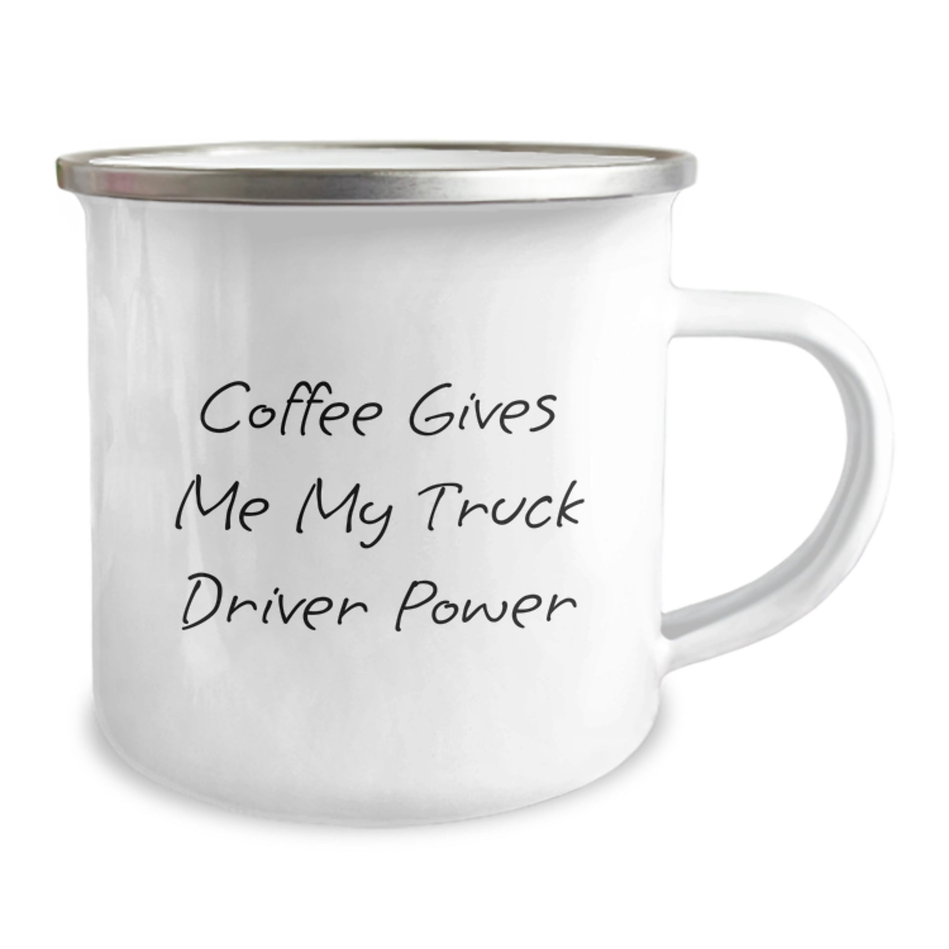 Funny Truck Driver Gifts from Family to New Truck Driver Graduates - Coffee Gives Me My Power Camping Mug, 12 oz Stainless Steel with Enamel Finish - Image 2