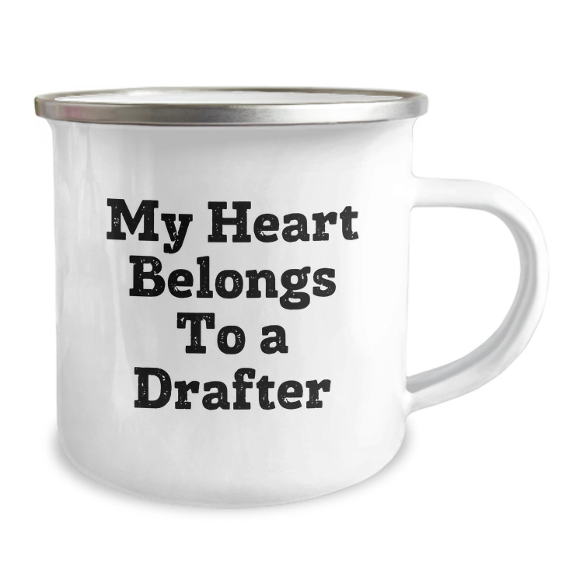 Funny Drafter Gifts from Friends for Birthday - 'My Heart Belongs To A Drafter' Camping Mug, 12 oz Stainless Steel with Enamel Finish - Image 2