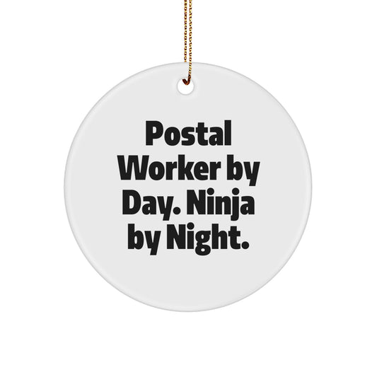 Funny Postal Worker Gifts from Friends for Men - Postal Worker By Day, Ninja By Night Circle Ornament, White MDF Christmas Decoration - Image 1