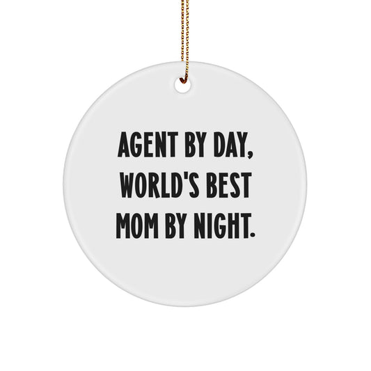 Agent Gifts: Funny Quote Circle Ornament, Agent By Day, World's Best Mom By Night, Christmas Decor Gift for Agent, Unique Agent Presents from Mom - Image 1