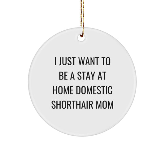 Funny Domestic Shorthair Cat Mom Christmas Circle Ornament Gifts from Family, Gifts for Domestic Shorthair Cat, I Just Want To Be A Stay At Home Domestic Shorthair Mom - Image 1