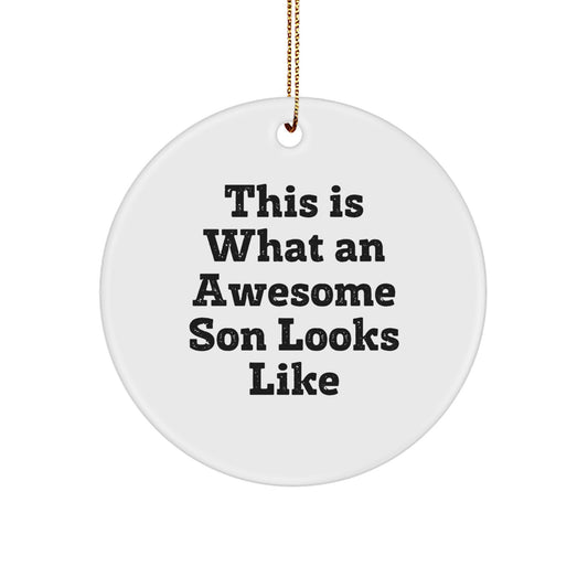 Funny Son Circle Ornament Gifts from Family, This Is What An Awesome Son Looks Like, Unique Christmas Decorations for Men, White Color, 2.75 Tall, 0.5 oz - Image 1