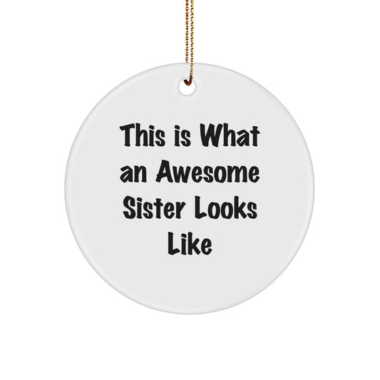 Funny Sister Gifts from Men, Unique Circle Ornament for Her, Celebrating This Is What An Awesome Sister Looks Like, Christmas Unique Gifts - Image 1