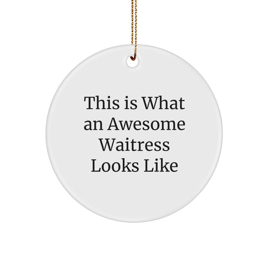 Funny Waitress Gifts from Friends - 'This Is What An Awesome Waitress Looks Like' Circle Ornament for Christmas - Image 1