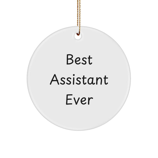 Funny Best Assistant Ever Circle Ornament, Gifts from Friends for Best Assistant Ever, Circle Shaped, White, 2.75 tall, Great for Christmas - Image 1