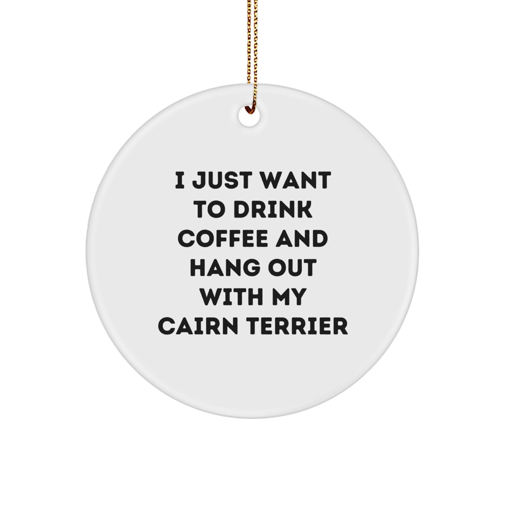 Funny Cairn Terrier Dog Gifts from Friends for Christmas - 'I Just Want To Drink Coffee And Hang Out With My Cairn Terrier' Circle Ornament - Image 1