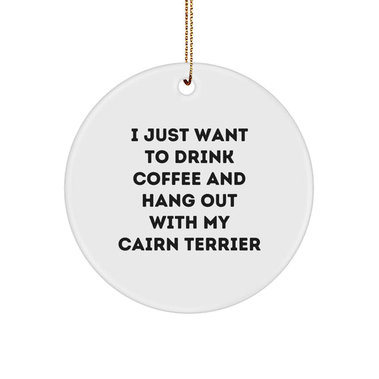 Funny Cairn Terrier Dog Gifts from Friends for Christmas - 'I Just Want To Drink Coffee And Hang Out With My Cairn Terrier' Circle Ornament - Image 1