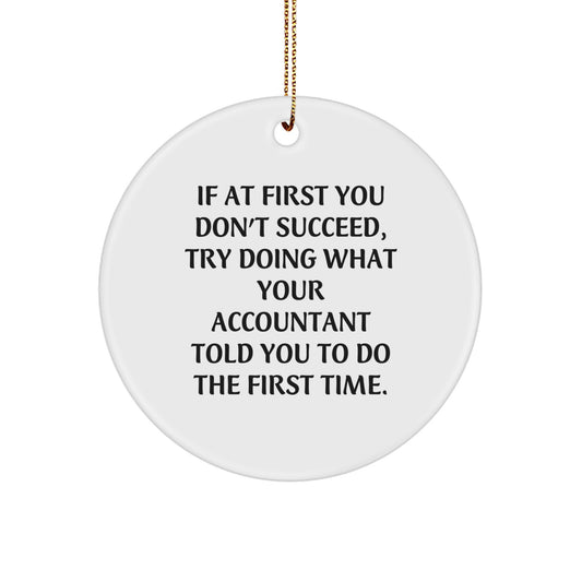 Funny Accountant Gifts from Friends, Inspirational Circle Ornament for Accountant, Christmas Unique Gifts for Him, 'If At First You Don't Succeed...' Quote - Image 1