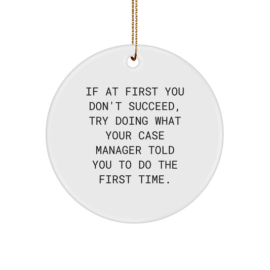 Case Manager Gifts, Funny Quote Circle Ornament for Christmas, 'If At First You Don't Succeed...' Gifts from Friends or Family - Image 1
