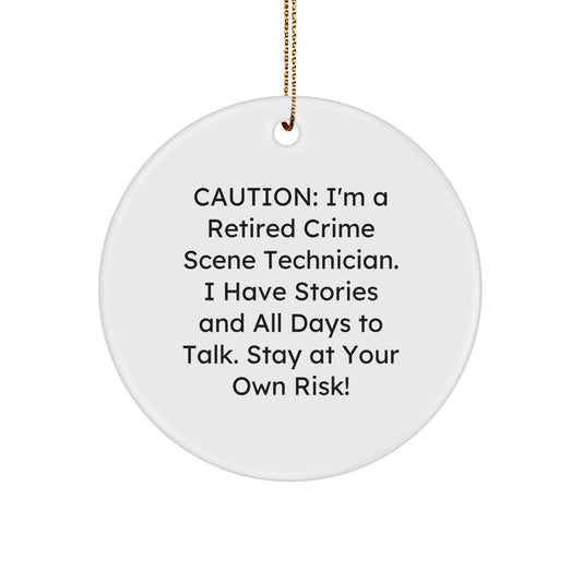 Crime Scene Technician Gifts from Friends - 'Caution' Christmas Circle Ornament, Funny Quote, White, 2.75'' - Image 1