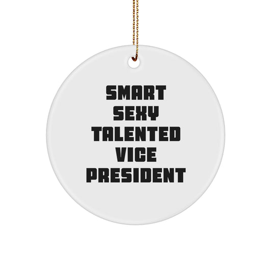 Funny Vice President Gifts - 'Smart Sexy Talented Vice President' Circle Ornament, Christmas Decorations for Friends, Family, Coworkers - Image 1