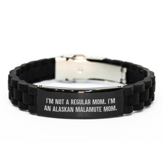 Alaskan Malamute Dog Mom Funny Gifts from Family to Friends - Glide lock Clasp Black Stainless Steel Silicone Adjustable Graduation Unusual Unique - Image 1