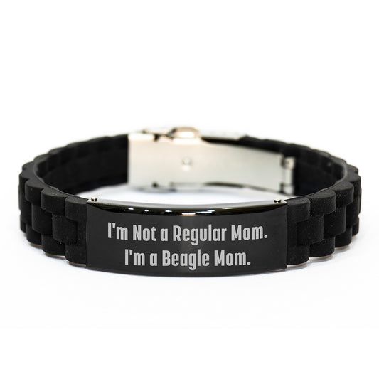 Funny Beagle Dog Mom Gifts from Friends for Beagle Dog Graduation - Glide lock Clasp Bracelet, Adjustable, Black, Silver, Black Stainless Steel, Silicone - Image 1