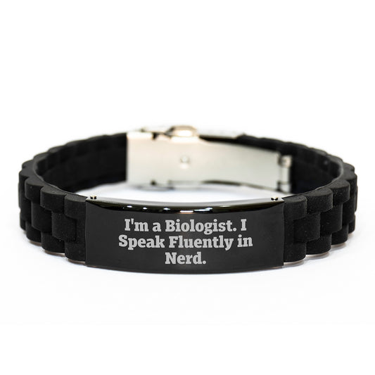 Funny Biologist Gifts, I'm A Biologist. I Speak Fluently In genius. - Birthday Glide lock Clasp Bracelet for Biologist Friends, Coworkers, Family - Image 1