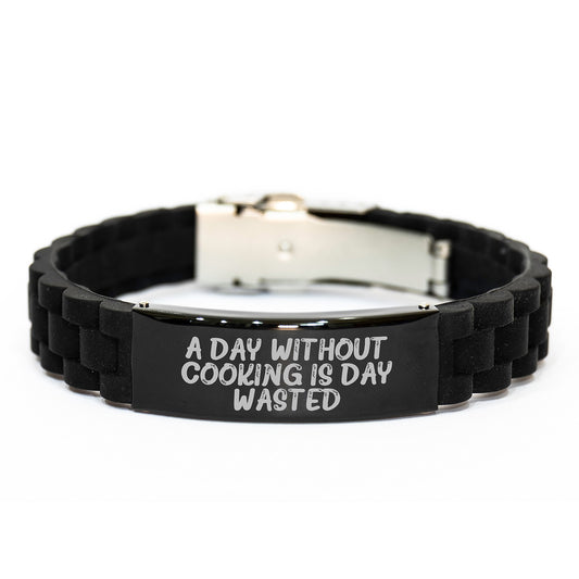 Cooking Enthusiasts' Delight, Gift from Friends for Him, Glide lock Clasp Birthday Presents, 'A Day Without Cooking Is Day Wasted' - Image 1