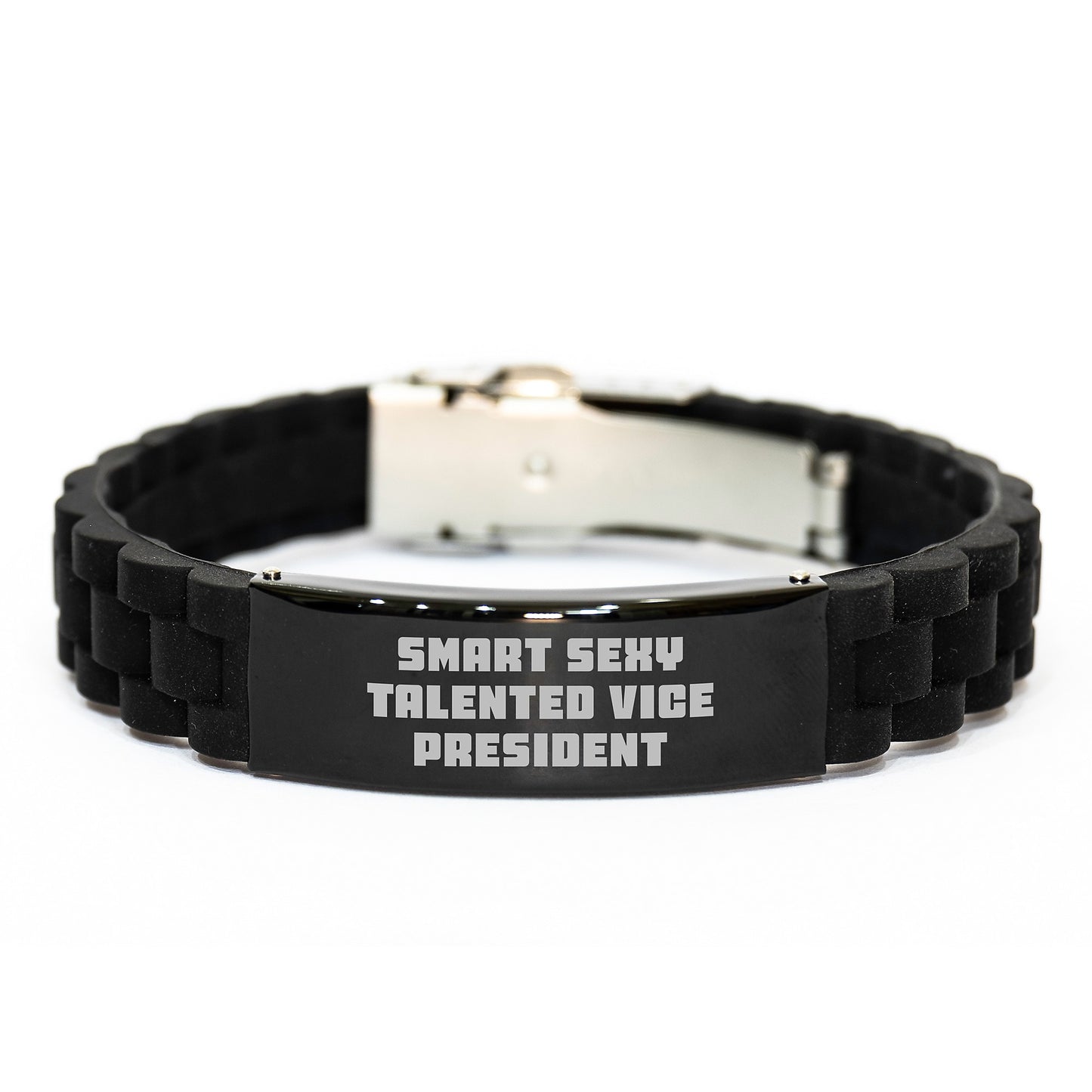 Vice President Gifts, Funny Quote, Glide lock Clasp Black Stainless Steel Silicone Adjustable Graduation Unique Gifts for Vice President, Men, Women, Coworkers, Family - Image 1
