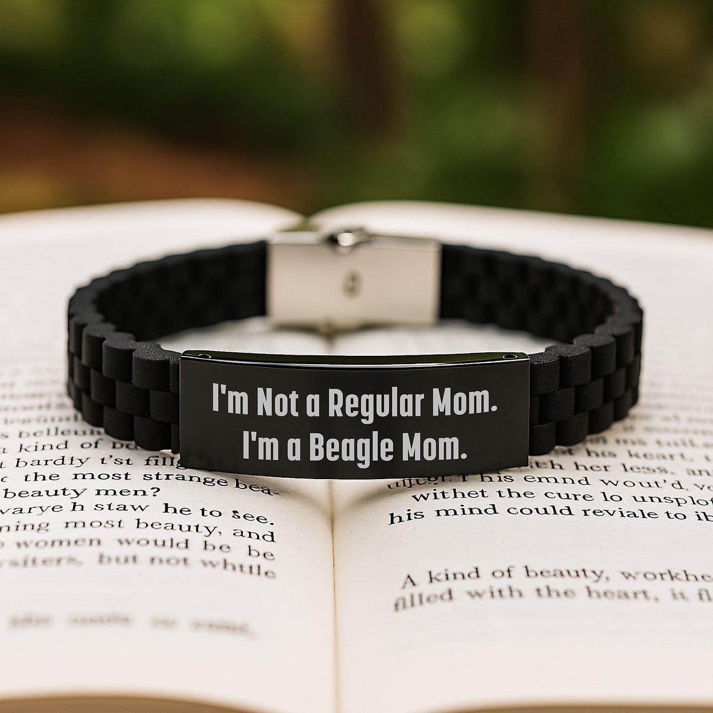 Funny Beagle Dog Mom Gifts from Friends for Beagle Dog Graduation - Glide lock Clasp Bracelet, Adjustable, Black, Silver, Black Stainless Steel, Silicone - Image 2
