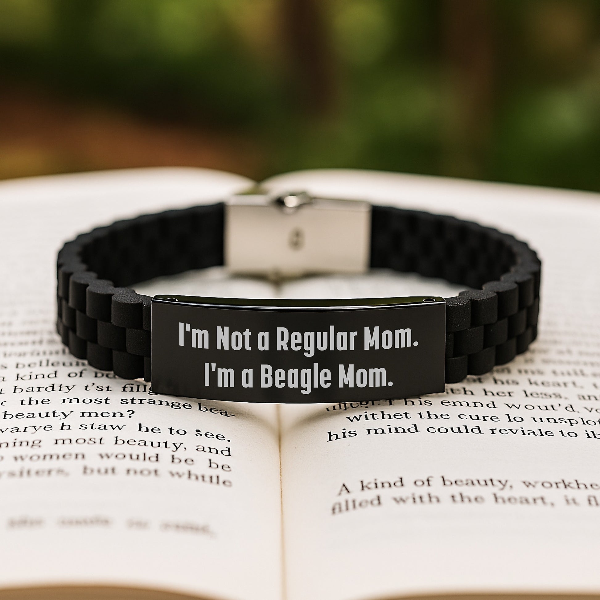 Funny Beagle Dog Mom Gifts from Friends for Beagle Dog Graduation - Glide lock Clasp Bracelet, Adjustable, Black, Silver, Black Stainless Steel, Silicone - Image 2