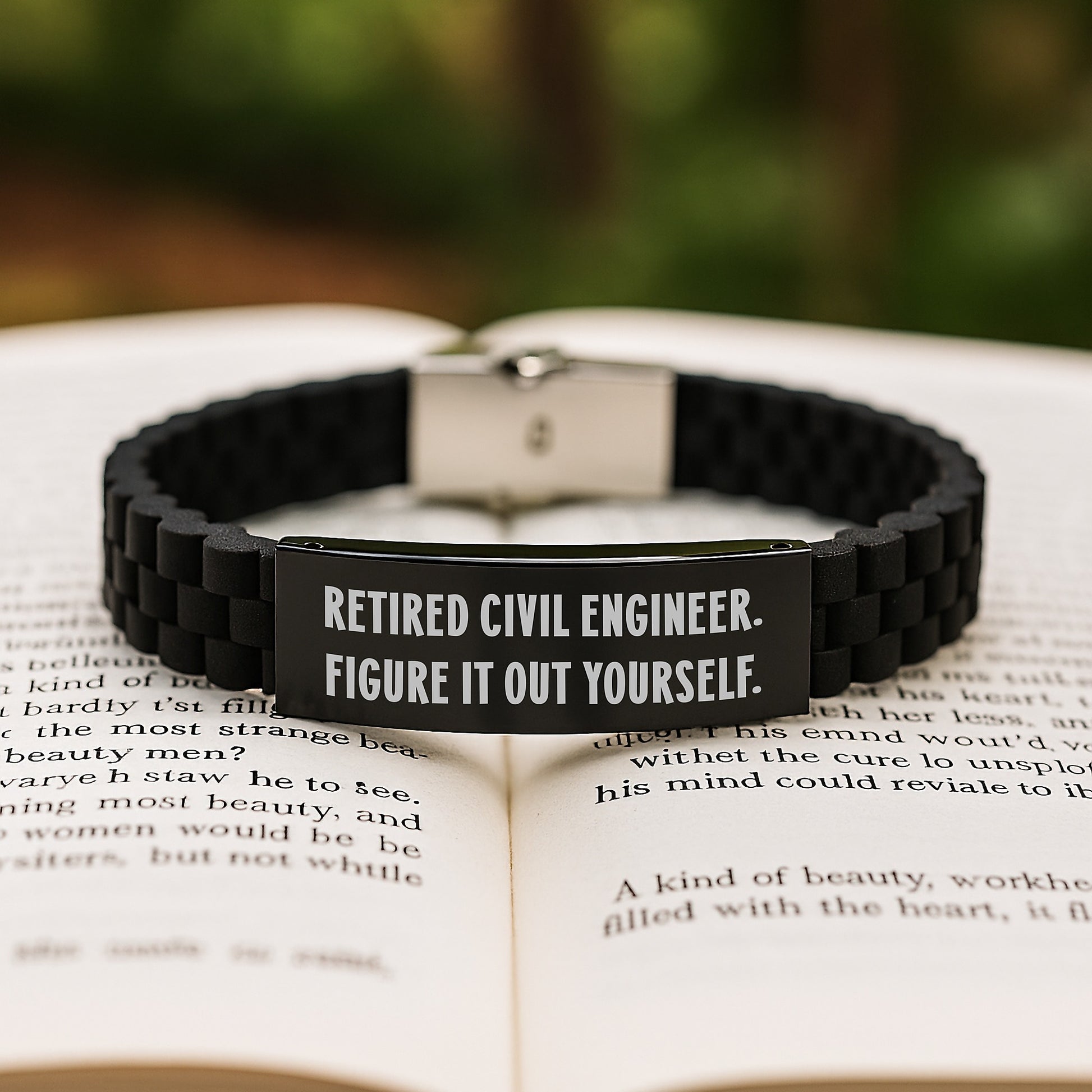 Civil Engineer Gifts from Men, Funny Quote Figure It Out Yourself, 9.05-inch Glide lock Clasp Black Stainless Steel Silicone Adjustable Birthday Unique Presents for Civil Engineers - Image 2
