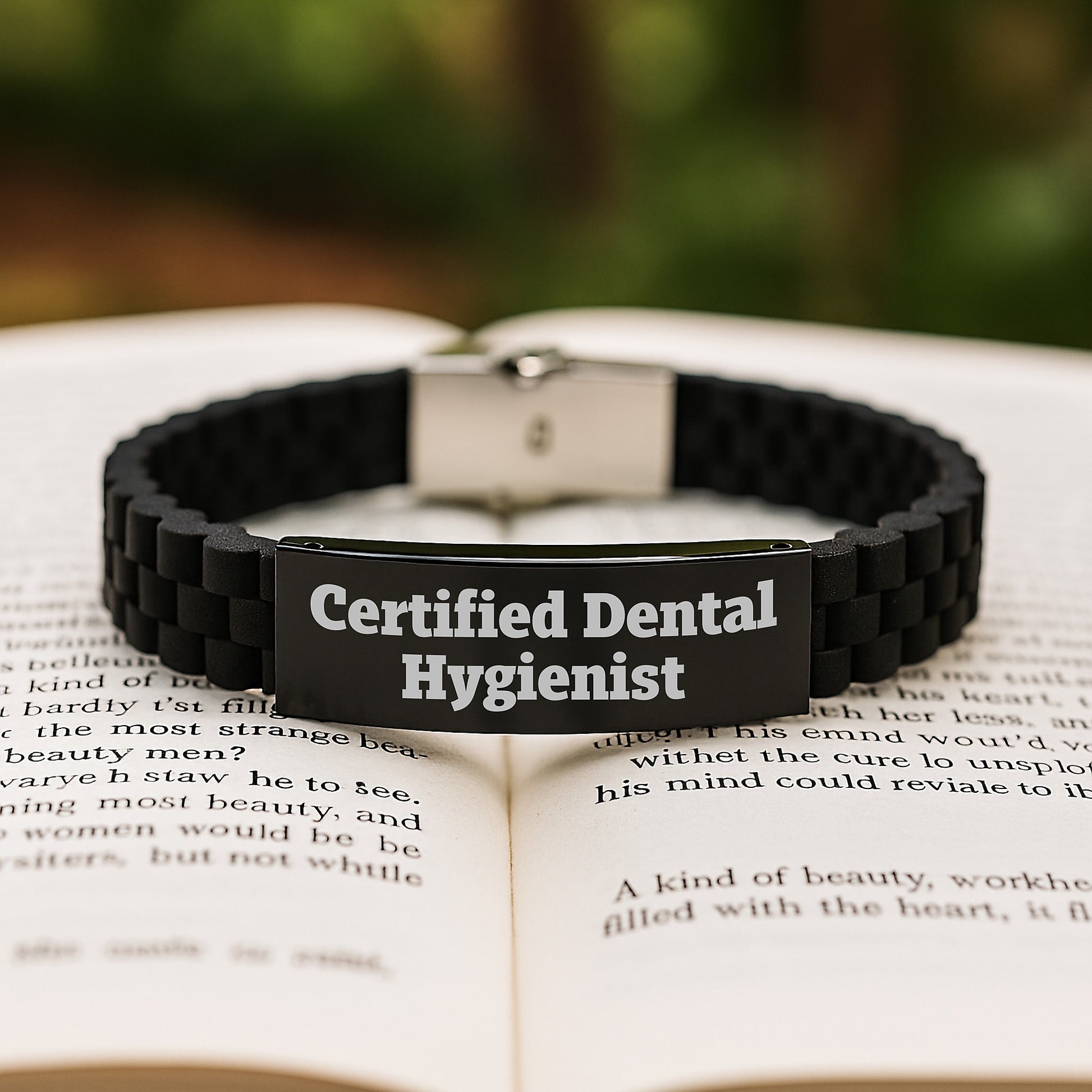 Dental Hygienist Gifts for Women, Funny Quote Certified Hygienist, Glide lock Clasp Adjustable Black Stainless Steel Silicone Graduation Unique Gifts from Family - Image 2