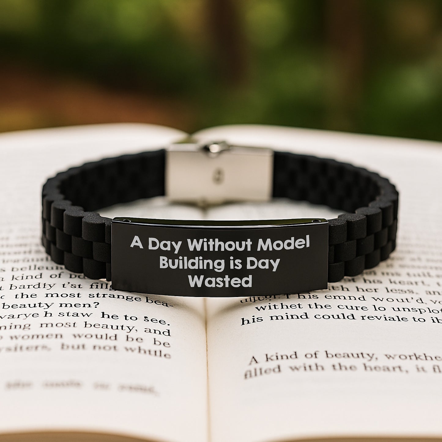 Model Building Fun, Funny Quote Gift for Him or Her, Glide lock Clasp Adjustable Silicone Stainless Steel Black Birthday Present from Friends to Family, Gifts for Model Building Enthusiasts - Image 2