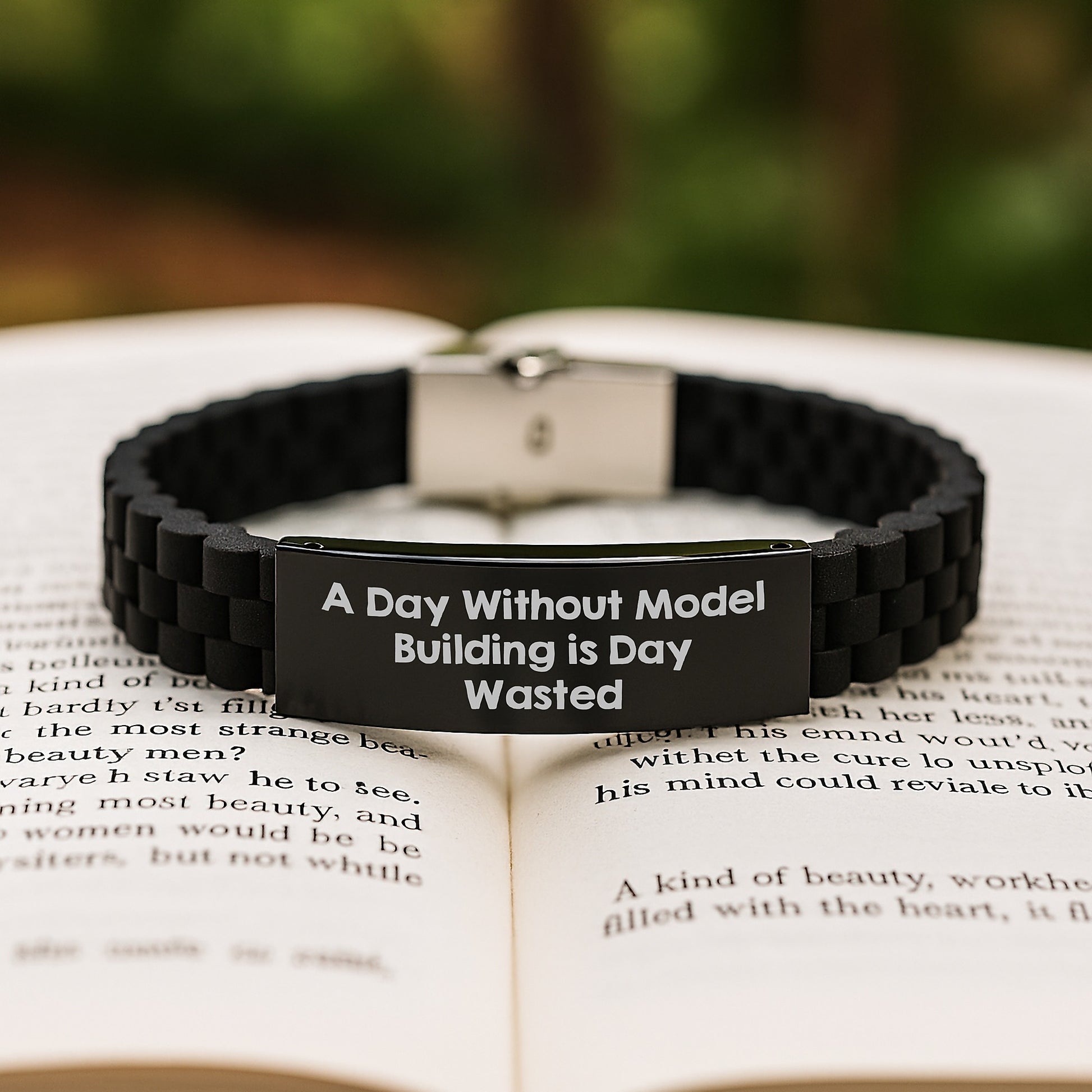 Model Building Fun, Funny Quote Gift for Him or Her, Glide lock Clasp Adjustable Silicone Stainless Steel Black Birthday Present from Friends to Family, Gifts for Model Building Enthusiasts - Image 2