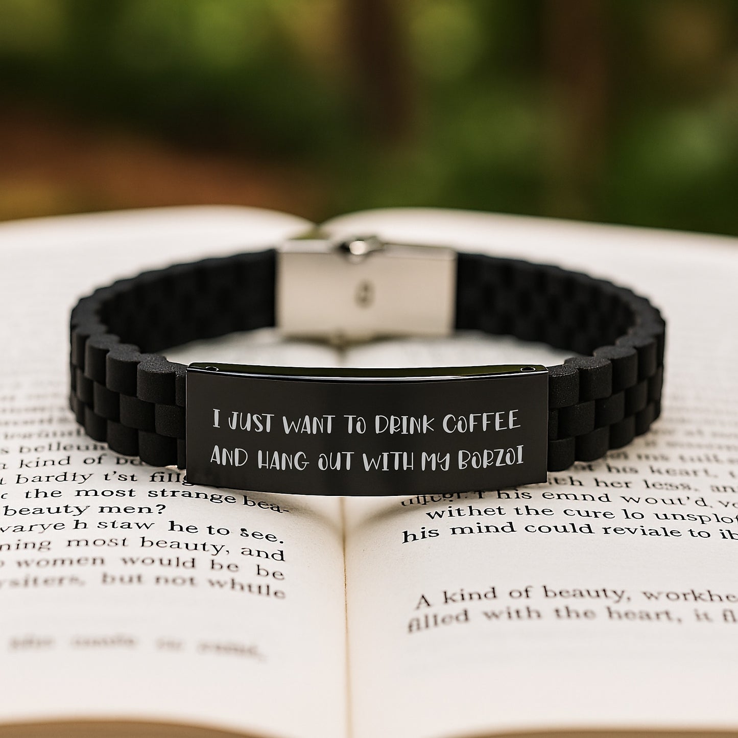 Borzoi Dog Lover's Gift - I Just Want To Drink Coffee And Hang Out With My Borzoi, Silver Glide lock Clasp Birthday Present for Friends and Family - Image 2