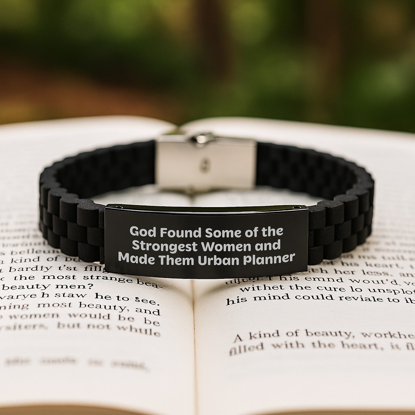 Urban Planner Women's Glide lock Clasp Adjustable Black Stainless Steel Silicone Gift from Friends to Strongest Women on Graduation Day - Funny Quote - Image 2