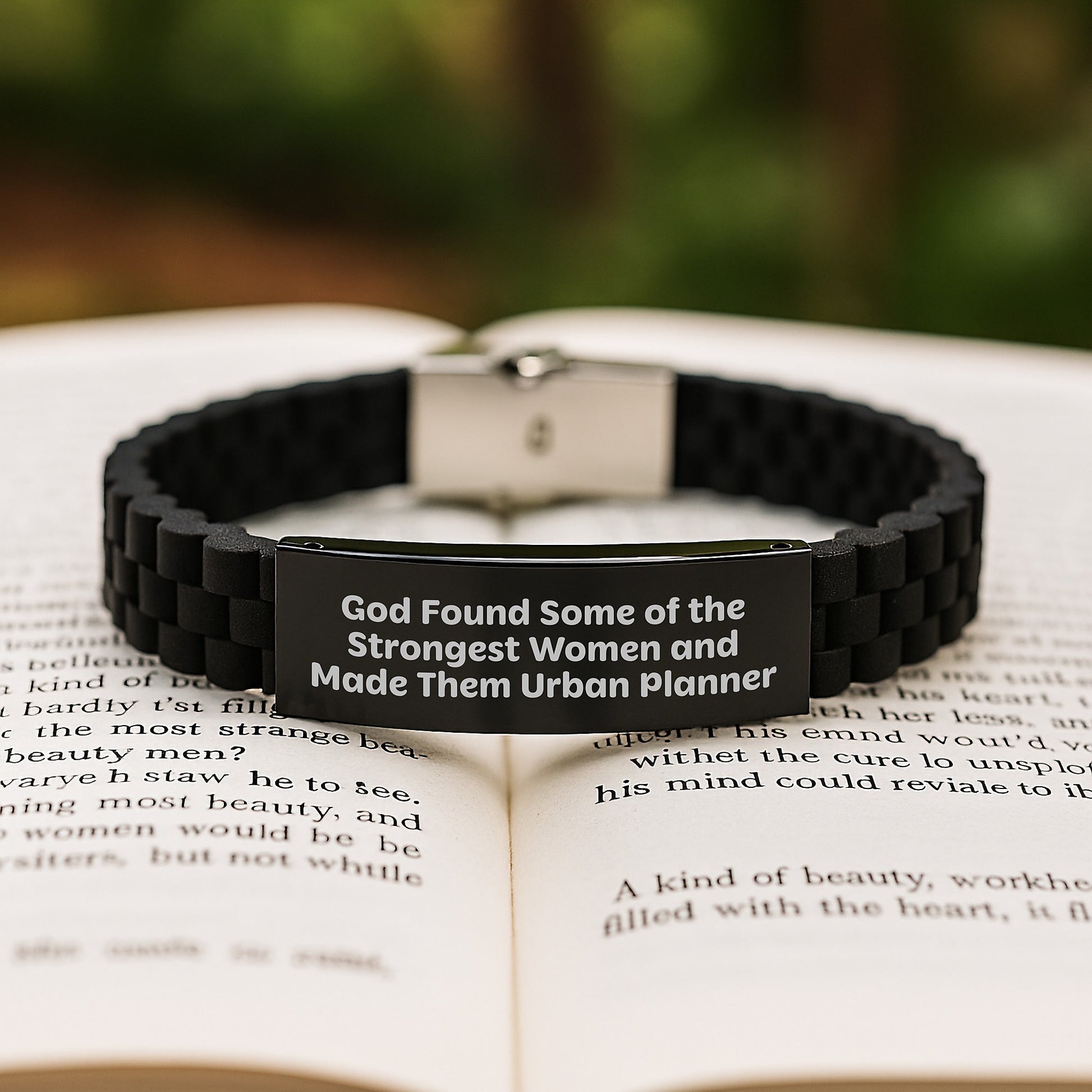 Urban Planner Women's Glide lock Clasp Adjustable Black Stainless Steel Silicone Gift from Friends to Strongest Women on Graduation Day - Funny Quote - Image 2