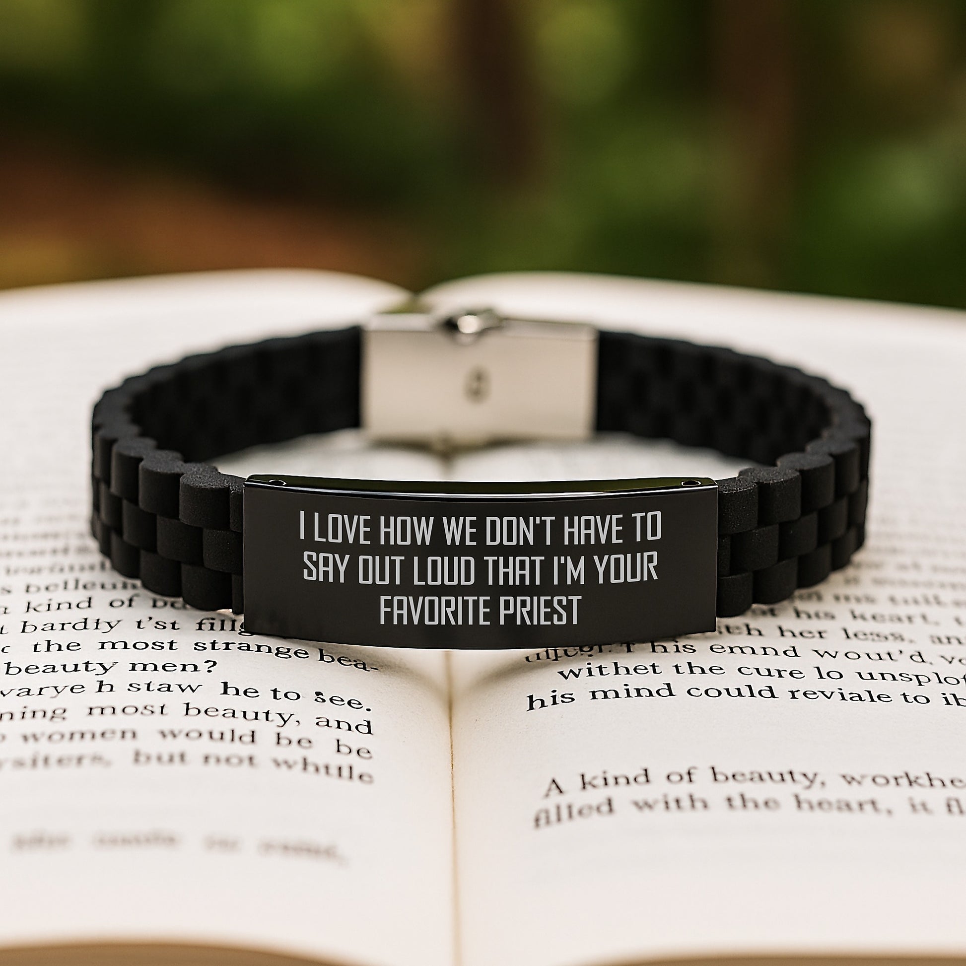 Funny Priest Quotes Gifts from Men to Men - Adjustable Glide lock Clasp Black Stainless Steel Silicone Graduation Unique Gifts - Image 2