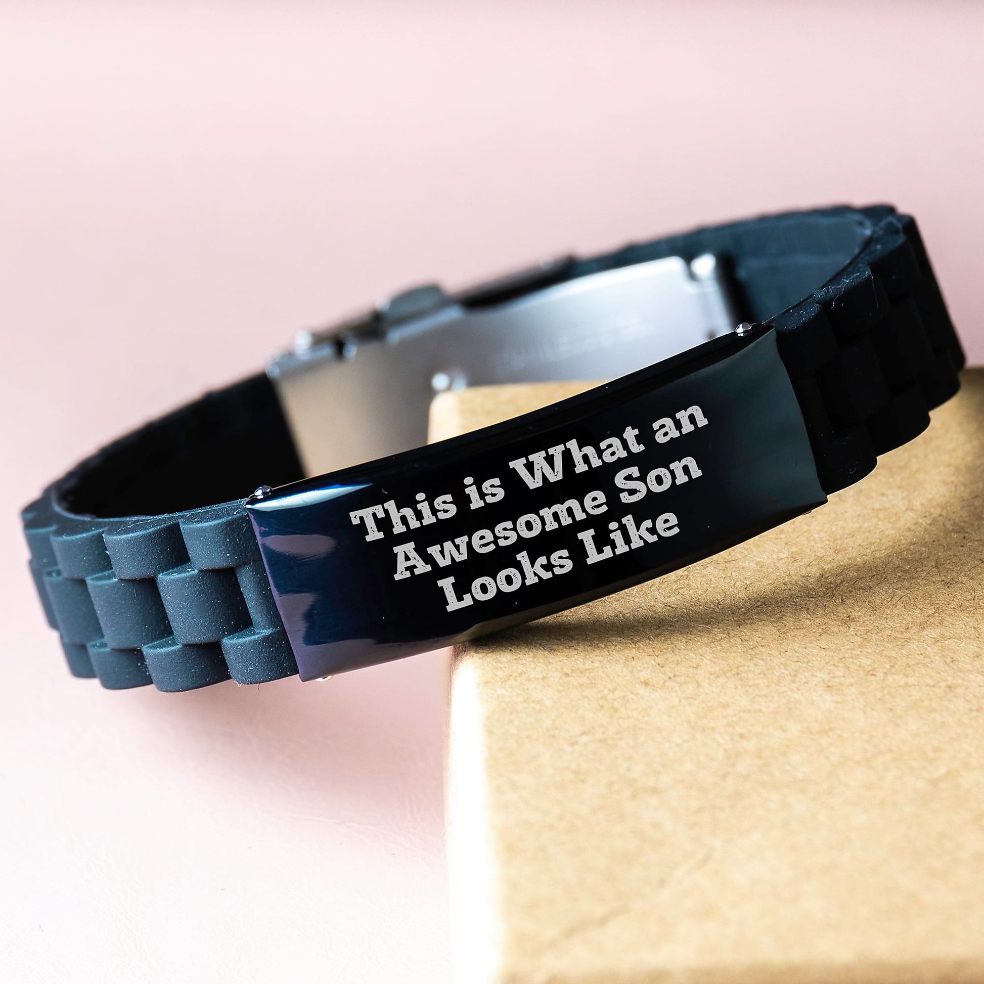 Funny Son Gifts from Mom - This Is What An Awesome Son Looks Like Glide lock Clasp Bracelet for Graduation Unique Gifts - Image 3