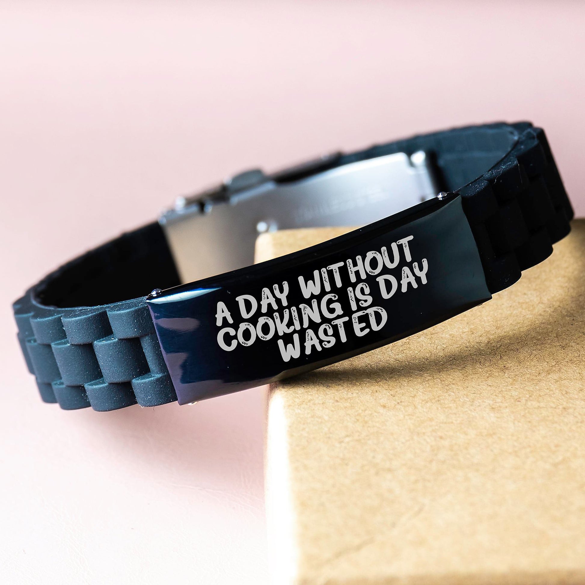 Cooking Enthusiasts' Delight, Gift from Friends for Him, Glide lock Clasp Birthday Presents, 'A Day Without Cooking Is Day Wasted' - Image 3