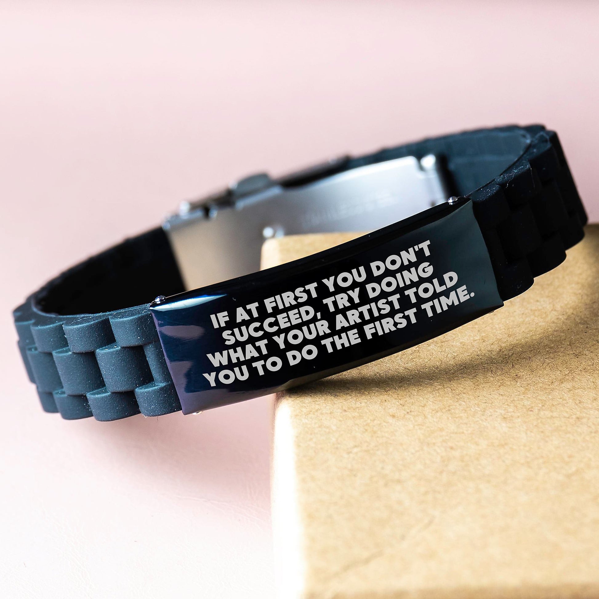 Funny Artist Gifts for Men - Glide lock Clasp Black Stainless Steel Silicone Adjustable Birthday Unique Gift from Friends and Family, Inspirational Quote Inside - Image 3