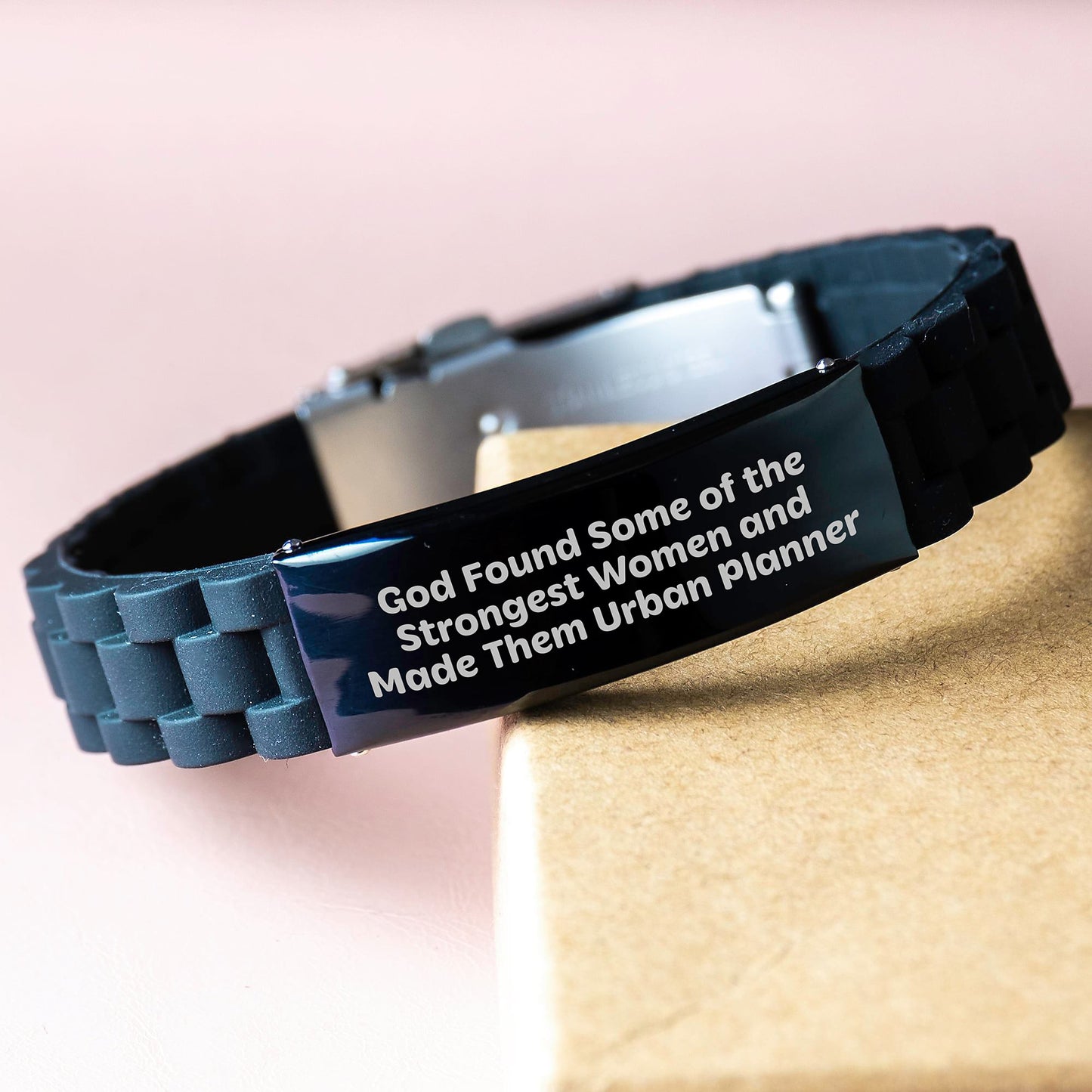 Urban Planner Women's Glide lock Clasp Adjustable Black Stainless Steel Silicone Gift from Friends to Strongest Women on Graduation Day - Funny Quote - Image 3